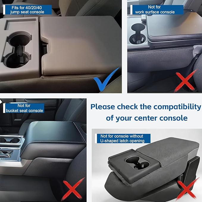 Center Console Cover for 2015-2025 Ford F150, 2017-2025 F250 F350 F450 with 40/20/40 (Jump Seat) Accessories, PU Leather Arm Rest Covers Lid Protector Seat Box Cushion Pad With Pockets Storage Bag