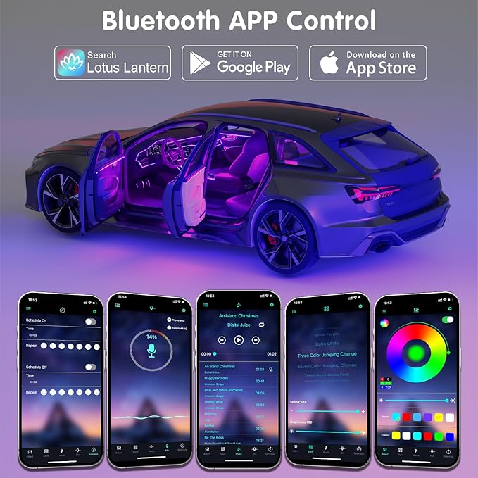 Interior Car LED Strip Lights Car Accessories APP Control with Remote 5 in 1 Music Sync Color Change RGB Ambient Lighting Kit with 275 inches Fiber Optic USB Charger Light Strips Decorations