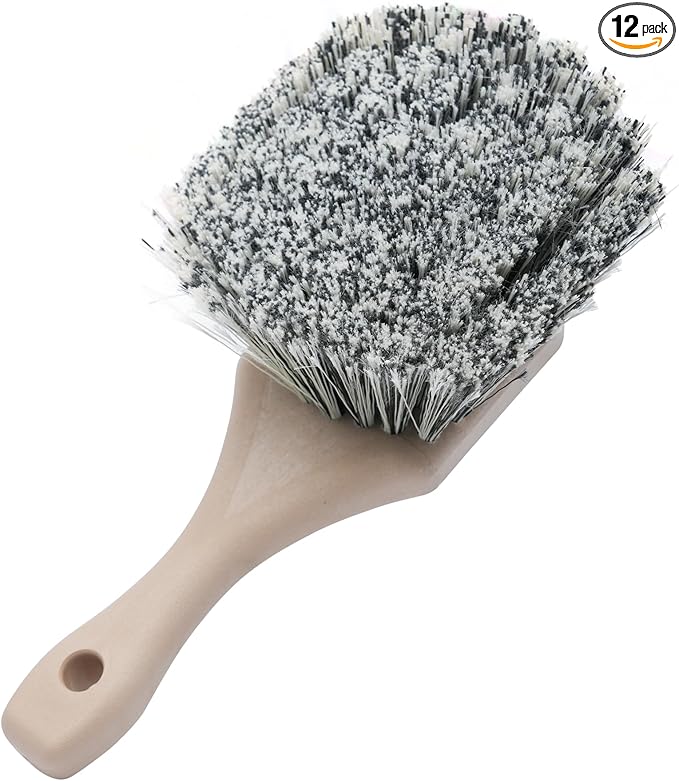 Nanoskin Professional 8.5-Inch Gentle Surface Cleaning Brush with Durable Salt & Pepper Polystyrene Bristles, Compact Short Handle, Resistant to Acids/Detergents (Pack of 12)