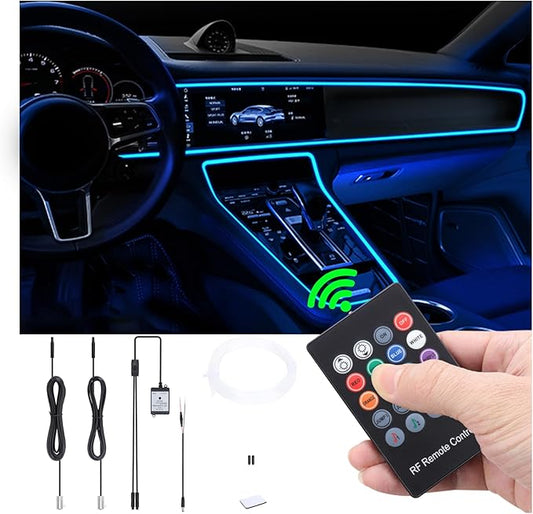 Car Ambient Lighting Optic Fiber 8 Colors Music Sound Active with RF Remote Control Car Decorative Atmosphere Lighting Kit DC 12V 1W 3m