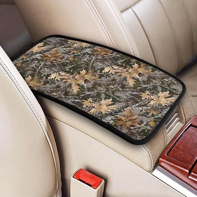 Camouflage Car Center Console Pad Camo Army Arm Rest Seat Box Cover Brown Cars Interior Accessories Auto Armrest Cover Protector for Most Vehicle, SUV, Truck