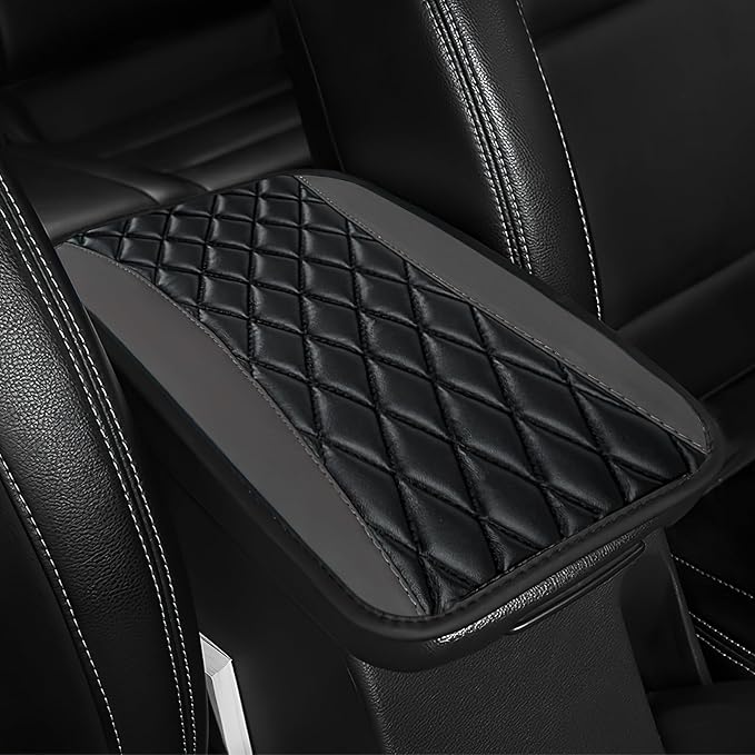 Car Center Console Cushion Pad, 12.72"×7.52" Leather Waterproof Auto Armrest Seat Box Protector, Car Center Console Cover, Universal Interior Decor Car Accessories for SUV Truck (Gray)