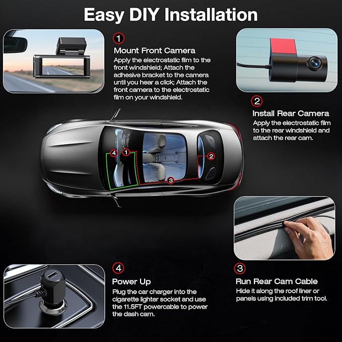 4K+2.5K Dash Cam Front and Rear,GPS,5.8G WiFi, Free 64GB Card Included,Dash Camera for Cars,2-Channel Car Camera,3.16'' IPS Screen,G-Sensor,24H Parking Monitor,Max 256GB