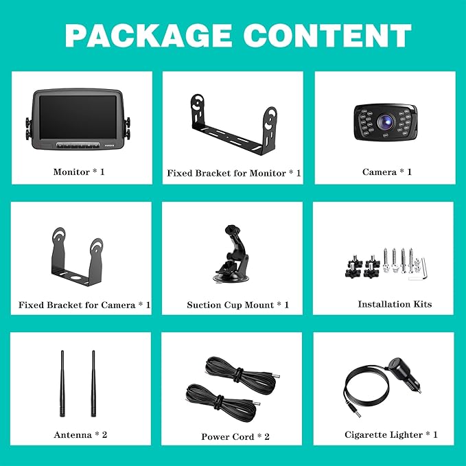 Wireless Backup Camera, 7 Inch Monitor Rear View Camera System for RV, Trailers, Trucks, 5th Wheels, Support 2 Cameras, IP69 Waterproof 18 LED IR Night Vision 152° View Camera, DIY Guide Lines