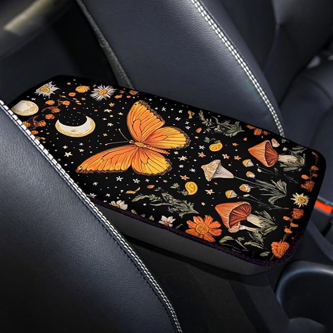 Dreaweet Car Center Console Cover Butterfly Car Accessories for Women Soft Comfy Car Arm Rest Cover Pad Universal Non-Slip Armrest Cover for Car Truck Van