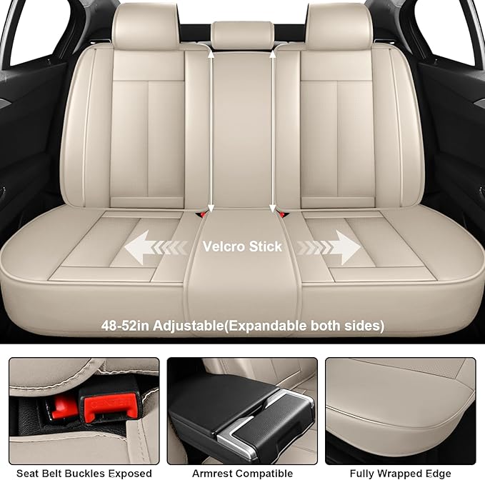 Fit for 98% of Mercedes Benz Car Seat Covers with Headrests, Premium Nappa Leather Seat Cover, Fully Wrapped Protect Modern Style Seat Cover (5-Seat Luxury, Beige & Brown)