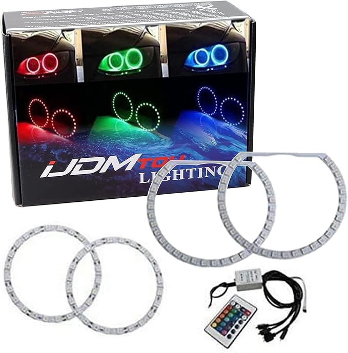 iJDMTOY 7-Color RGB LED Halo Ring Lighting Kit Compatible with 2007-2013 BMW E82/E88 128i 135i 1M 1 Series Front Road Illuminating Light Retrofit w/Adjustable Setting