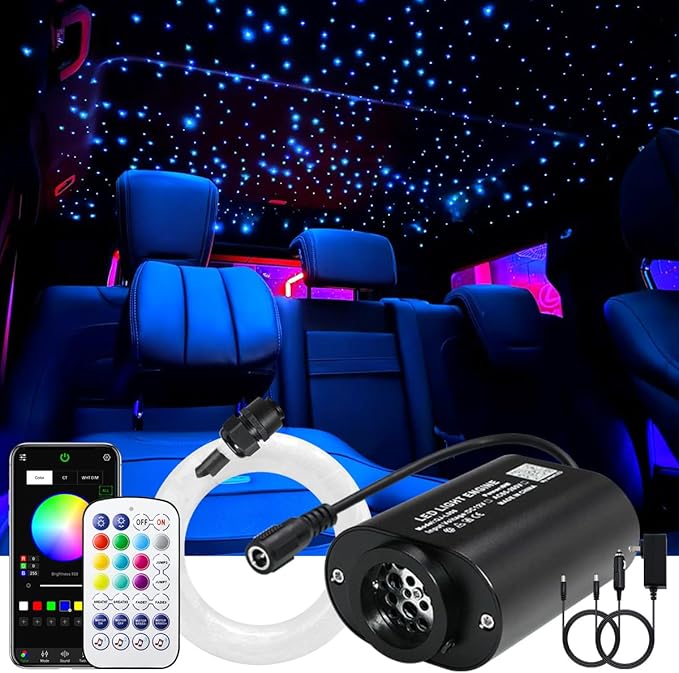 AKEPO Mini Size 6W Twinkle RGBW APP Fiber Optic Lights, Music Activated 150pcs 0.03in 6.5ft/2m Optical Fiber Star Ceiling Light Kit for Car Truck Headliner Star/Home