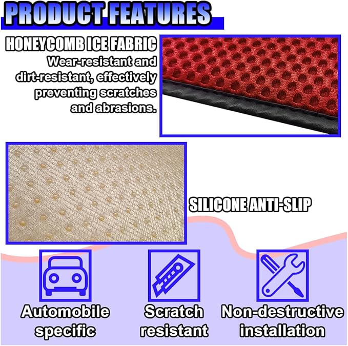 Car Center Console Cover, Cooling Auto Armrest Cushion Pad with 2 Storage Bags, Breathable Elbow Pillow Middle Console Protector, Universal Vehicle Interior Accessories (Red)