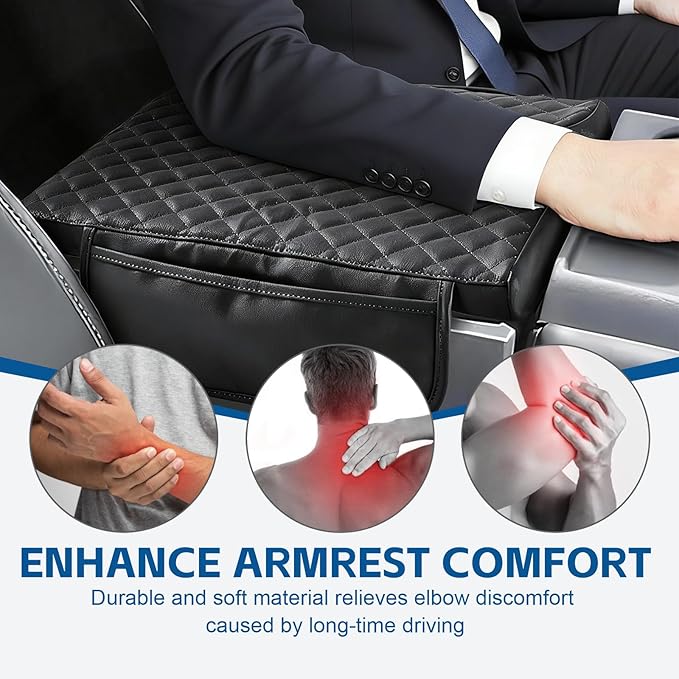 Center Console Cover for 2015-2025 Ford F150, 2017-2025 F250 F350 F450 with 40/20/40 (Jump Seat) Accessories, PU Leather Arm Rest Covers Lid Protector Seat Box Cushion Pad With Pockets Storage Bag