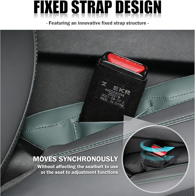 2026 New Car Seat Gap Filler 2 Pack,Leather Seat Gap Filler Strip with Fix Strap to Avoid Items from Falling,Universal Car Seats Gaps Plug Cars Interior Accessories (Grayish Green)