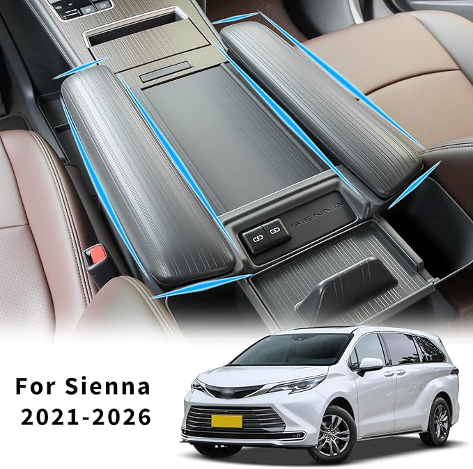2PCS Center Console Armrest Side Cover for Toyota Sienna 2021-2026 Silicone Armrest Storage Box Side Cover Protector Compatible with LE/XLE/XSE/Woodland Edition/Limited/Platinum(Gray)