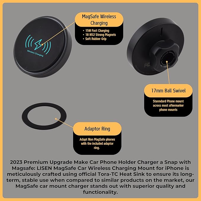 Phone Holder for Dodge Charger 2011-2023 Compatable with MagSafe/Wireless Charging