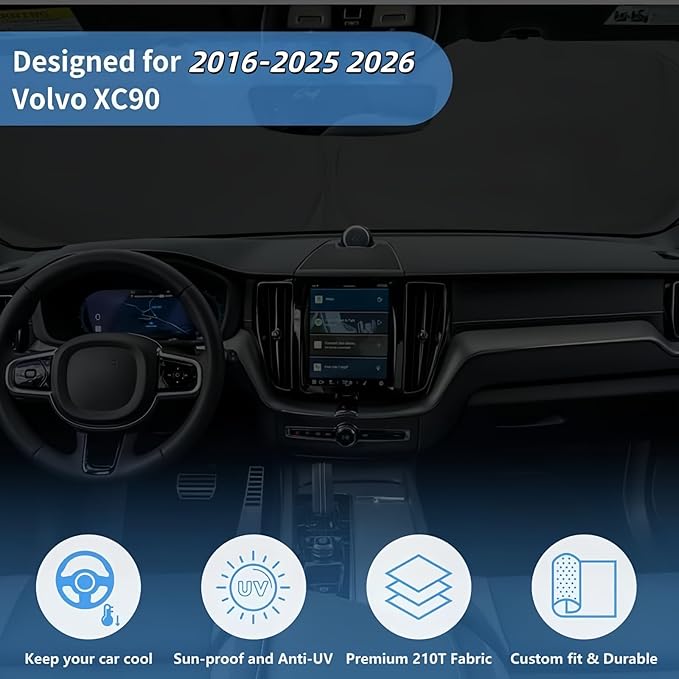 Windshield Sun Shade for Volvo XC90 2016-2025 2026 Custom Fit Front XC-90 Window Sunshade Fodable Car Sun Visor UV Protector Heat Shield Cover, Keep Car Cool Accessories