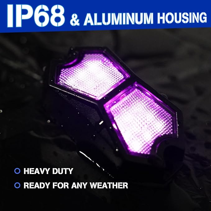 Led Rock Lights Purple Pink 4 Pods 18LEDs 210 Degree Wide Angle IP68 Waterproof Aluminum Housing Underglow Underbody Lights 12v 24V for Truck UTV ATV Camper (4 Pods, Purple Pink)