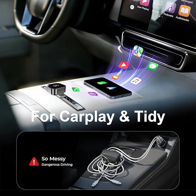 2-in-1 Wireless CarPlay Adapter for Apple iPhone & Android Auto - Wired CarPlay to Wireless Device, T-Shaped for Car USB Plug and Play Auto Reconnect, Auto-Connect, No Delay [2026 Upgraded]