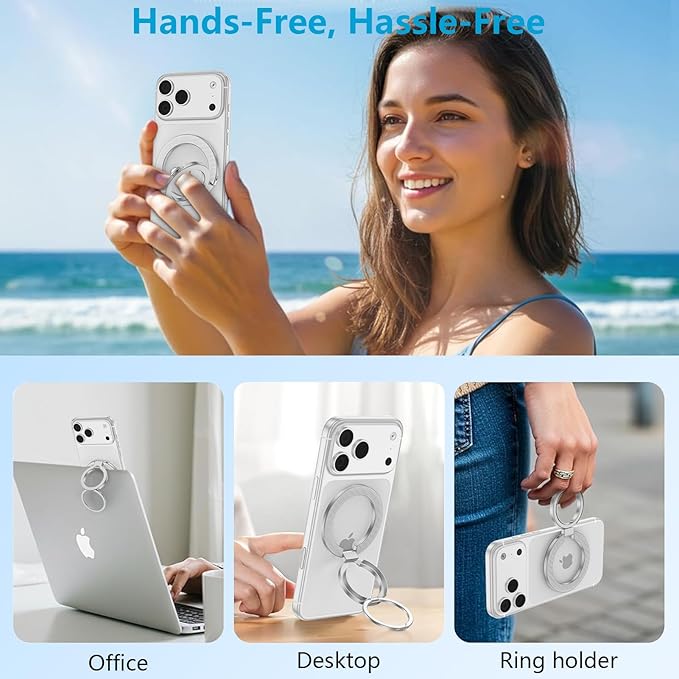 Magnetic Phone Grip, 360° Rotation MagSafe Cell Phone Ring Holder Two-Sided Magnet Kickstand for iPhone 17e 17 16 15 Pro Max Plus Samsung Galaxy S26 S25 Ultra Pixel 10a, MagSafe Car Mount Accessories