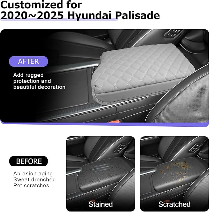 LUWU 2025 Palisade Center Console Cover Compatible with 2020-2024 2025 Palisade Accessories Armrest Cover Center Console Pad Armrest Console Cover (Thick Off-White)