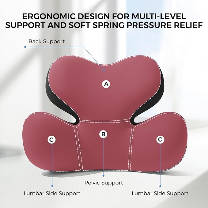 BEBAS Lumbar Support Pillow for Car, Ergonomic Memory Foam Back Cushion for Driving, Lower Back Support for Pain Relief, Lumbar Cushion for Car Seats, Office Chairs, Wheelchairs - Red
