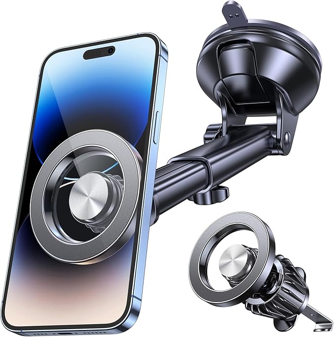 Romuto for MagSafe Car Mount【Strongest Magnet】 Magnetic Phone Holders for Your Car Dashboard Wind Vent Cell Phone Holder【360° Rotation】 Suction Car Mount for iPhone 16 15 14 13 12