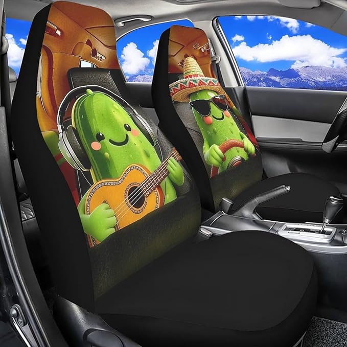 Cucumber Car Front Seat Covers 2 Pcs Funny Comfortable Car Seat Covers Front Seats Only Removable Automotive Accessories Universal Fit for Most Cars SUVs and Sedans
