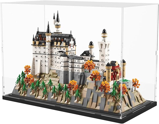 Choowin Acrylic Display Case for Lego Neuschwanstein Castle 21063 for Lego Display Thickened Clear Acrylic Display Cases for Collectibles Assemble Dustproof Display Box(Black Base)