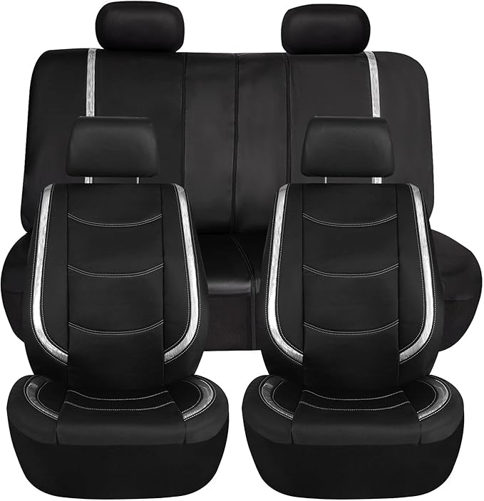 FH Group Full Set Faux Leather Car Seat Covers - Universal Fit, Low Back Front Seat Covers, Airbag Compatible, Split Bench Rear, Seat Cover for SUV, Sedan, White