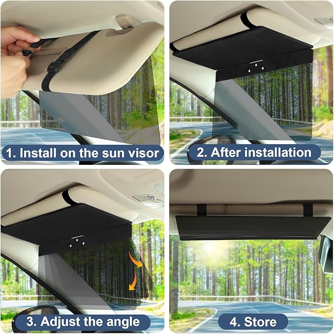 NAZZO Sun Visor Extender for Cars, Adjustable PC Sunshade Lens, Car Sun Visor Extension Blocker, Glare, UV, Stray Light, Snow Blindness Protector, Safe Driving, Universal for Car SUV, Black