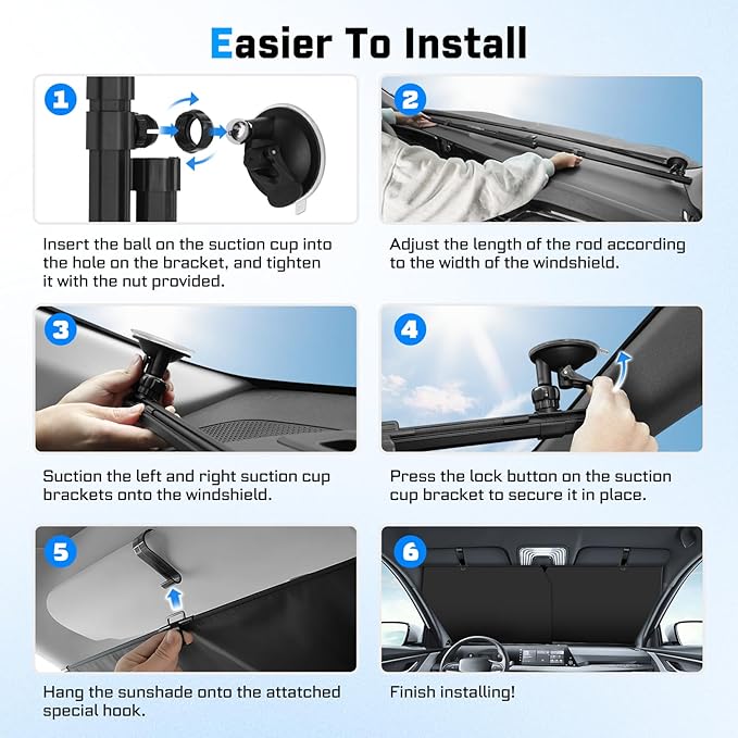 KUST Upgraded 2 Pack Retractable Automotive Sunshade Car Window Sunshades, Adjustable Auto Thickened Sunshade, Car Accessories for All Season, Black and Silver, Blocks UV Rays