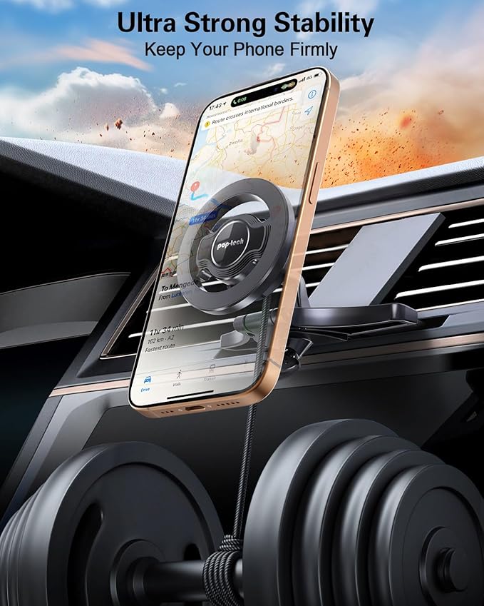 pop-tech for MagSafe CD Slot Car Phone Holder, [Built-in Steel Plate] Universal Magnetic CD Player Cell Phone Mount, Adjustable Magnet CD Cellphone Cradle Fit for iPhone All Smartphones