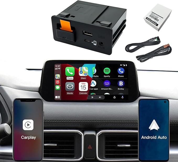Mazda Apple CarPlay & Android Auto Wired Adapter with Fast Charge & Type-C Port | 2024 Upgraded Retrofit Kit for MZD Connect (2015-2020) | CX-5/CX-9/Mazda3/6/MX-5 | OEM TK78-66-9U0C Hub (P2 PRO)