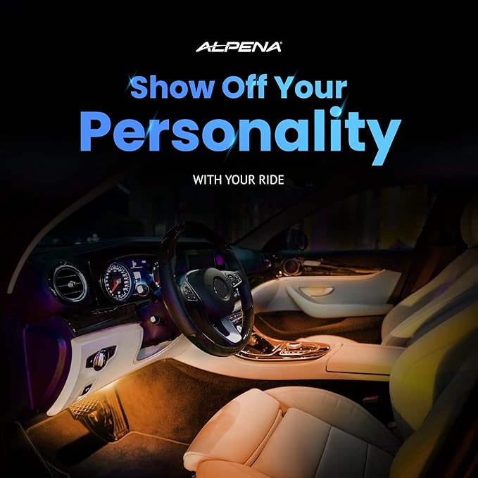 Alpena MAX LED Light Strip Starter Kit – EZ-Link Modular 12V Plug-and-Play Lighting for Cars & Trucks, Interior/Exterior Stick-On Light Bars, 2×12” Weatherproof Strips, Amber