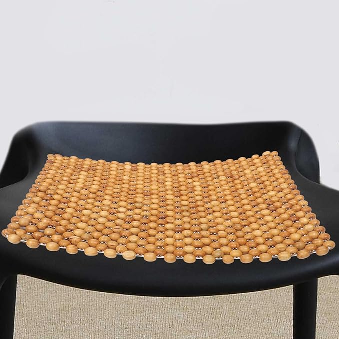 Pine Wood Beaded Seat Cushion Cooling Square Car Seat Cover Comfortable Office Chair Pad for Driving and Home Use