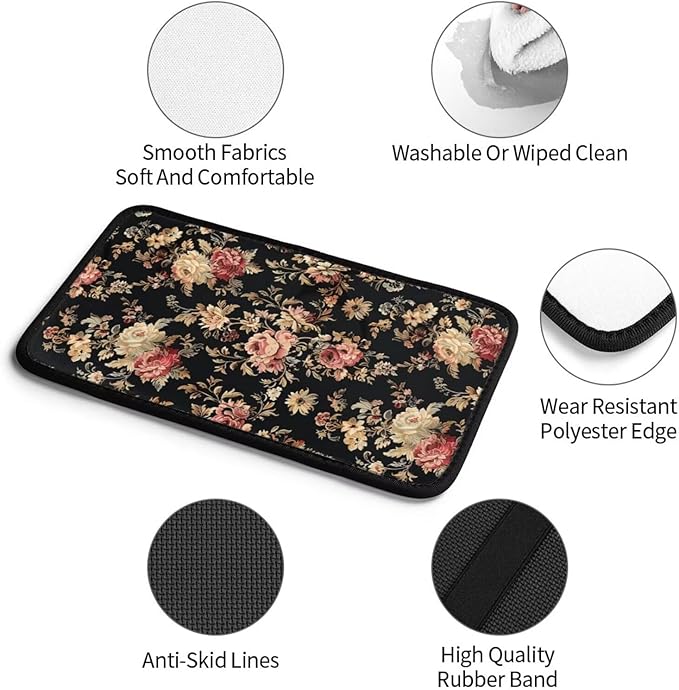 Vintage Flower Car Center Console Cover Rose Floral Girly Car Armrest Cover Universal Car Arm Rest Cover Car Interior Accessories Protector for Vehicle SUV Truck Sedans