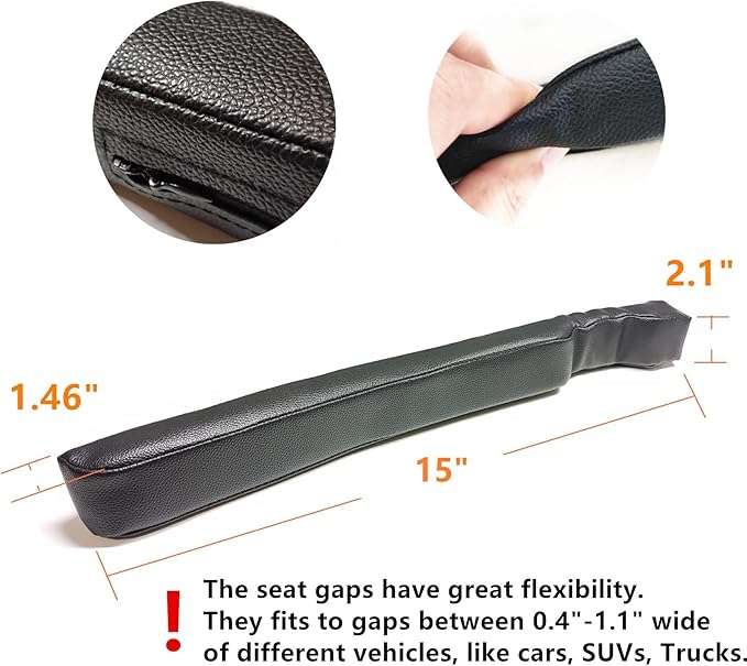 Leather Seat Gap Filler, No Drop Seat Guard Universal for Car SUV, Truck to Fill The Gap Between Seat and Console Black Crevice Plug Drop Blocker Stopper Catcher 2 Pack LB