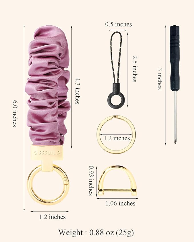 WEESMILE Keychain Wristlet, Stretchy Key Chain for Car Keys with D ring, Cute Scrunchie Wrist Bracelet for Women Men