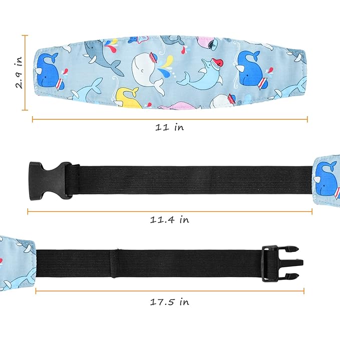 Baby Carseat Head Support,Car seat Straps Pillow Support Ban,Stroller Neck Relief Strap Headrest,Slumber Sling Sleep Positioner for Toddler Infants Child Children Kids(Blue Owl -1 Pack)