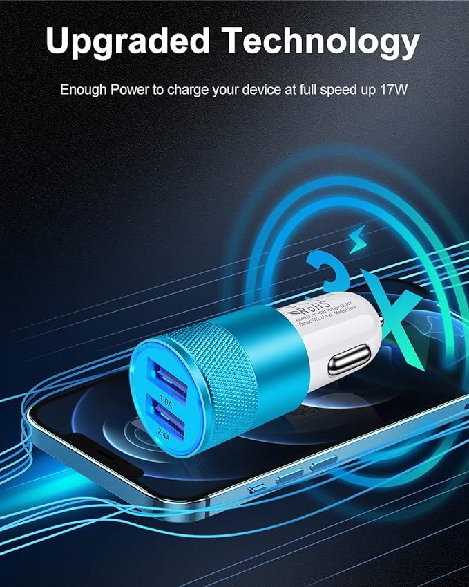 Cigarette Lighter Adapter, USB Car Charger, 3.4a Fast Charging Dual-Port Cargador de Carro for iPhone 17 16 15 14 13 12 SE 11Pro Max X XR XS Max Plus, Samsung Galaxy S25 S24 S23 S22 S21 S20 A17 A16