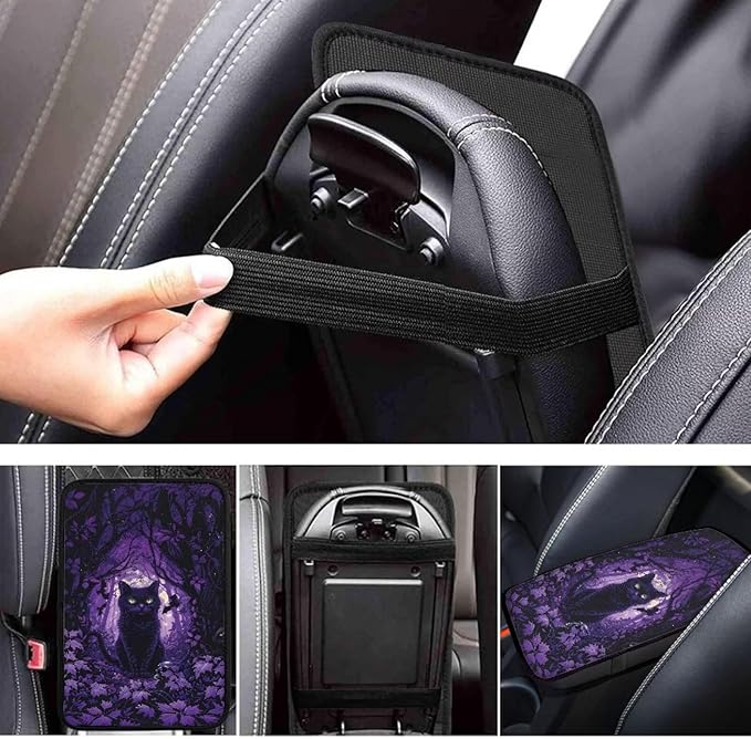 Dreaweet Halloween Center Console Cover Black Cat Arm Rest Cover for Car Truck SUV Universal Middle Console Cover Anti-Scratch Car Armrest Storage Box Mat