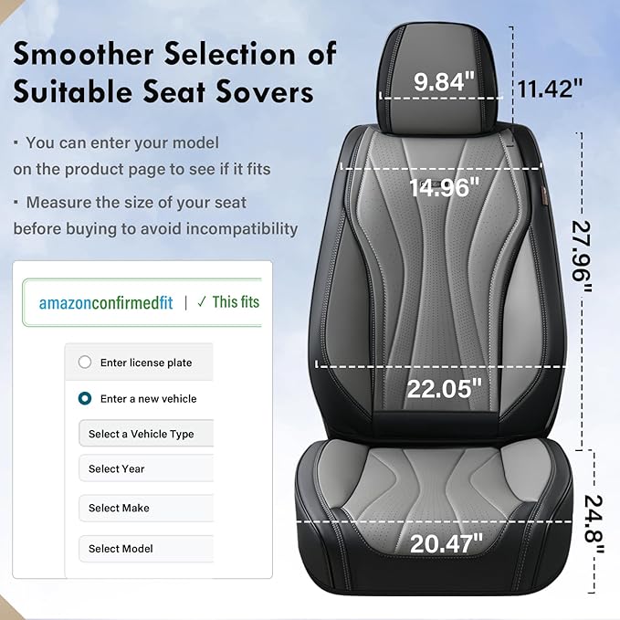 Coverado Car Seat Covers Front Seat, Waterproof Seat Cover, Leather Seat Cover for Cars, Automotive Seat Cover, Driver Car Seat Protector, Front Seat Cushion Universal Fit for Most Cars (Black&Gray)