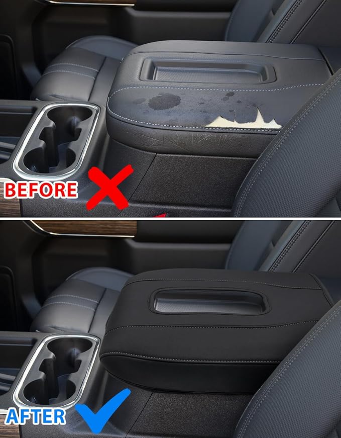 Center Console Armrest Cover for Chevy Silverado 1500 Accessories & GMC Sierra 2019-2026, Yukon & Tahoe & Suburban 2021-2026, Bucket Seat, Comfort Arm Rest Cushion Pad, Black-Gray Stitch