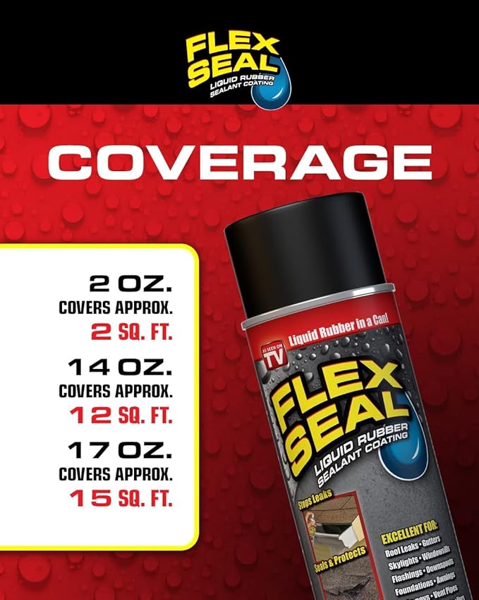 Flex Seal, 14 oz, Brown, Stop Leaks Instantly, Waterproof Rubber Spray On Sealant Coating, Perfect for Gutters, Wood, RV, Campers, Roof Repair, Skylights, Windows, and More