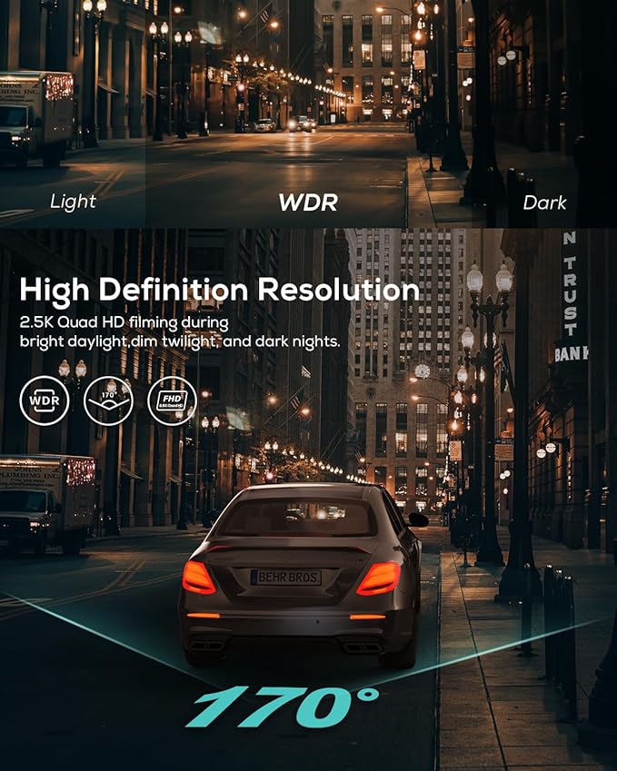 iZEEKER 2.5K Dash Cam, 1440P QHD Car Camera with 3" IPS Display, Night Vision, WDR, 170°Wide Angle, Loop Recording, G-Sensor Emergency Recording, 24H Parking Mode, Type C