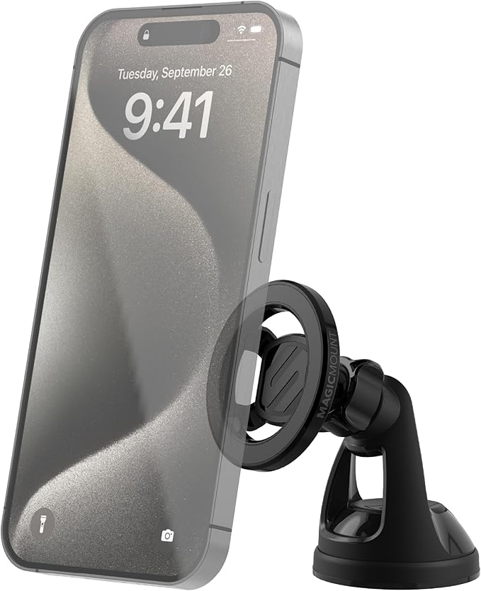 Scosche SMS2WD MagicMount MagSafe Suction Cup Phone Mount for Car Windshield/Dashboard Cell Phone Holder Compatible with Popsocket, Magnetic Stand Compatible with iPhone 17/16/15/14/13/12 & Android