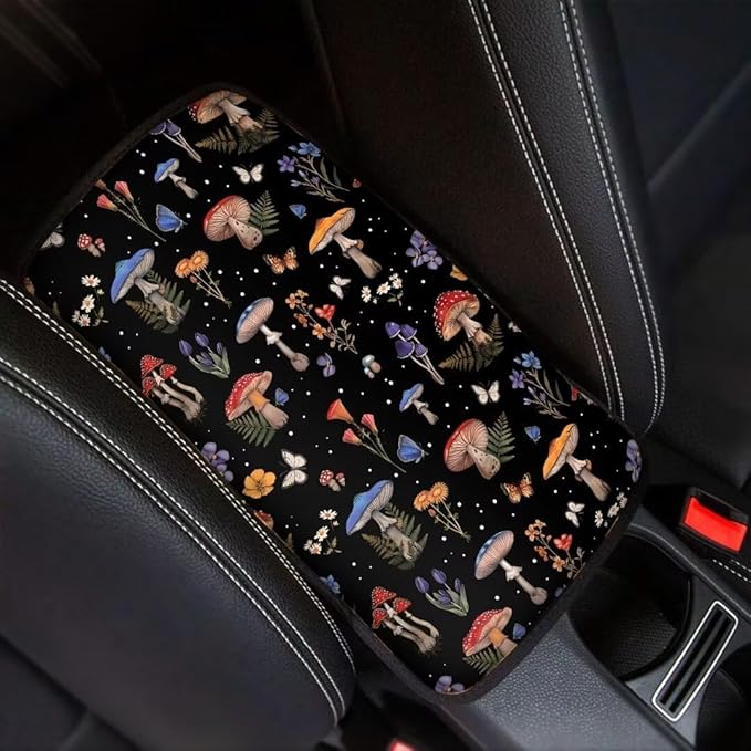 Coldinair Mushroom Floral Car Center Console Pad Soft Armrest Protector Cover Fit for Most Vehicle,SUV,Truck,Washable