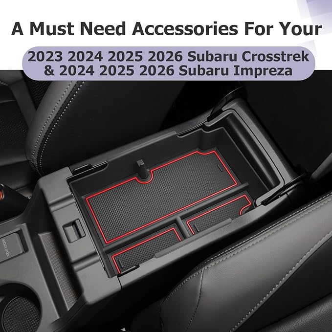 LUWU Center Console Organizer Compatible with Subaru Crosstrek & Impreza 2024-2026 Accessories Armrest Console Secondary Storage Box Insert Tray ABS Material with Coin Holder Red