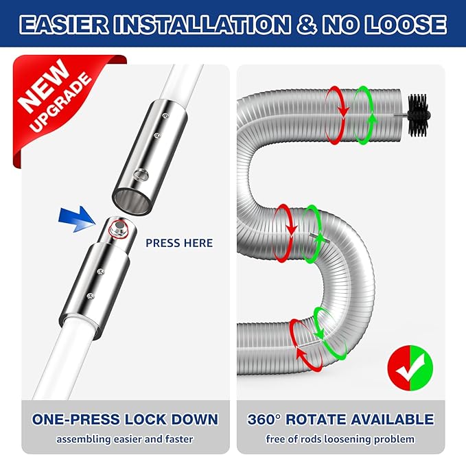 PetOde 42-Feet Dryer Vent Cleaner Kit, Lint Remover，Upgraded Flexible Quick-Snap Brush with Drill Attachment,Extends Up to 42 FEET for Easy Cleaning，Cleaning Tools Use with/Without a Power Drill