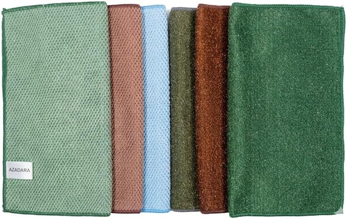 2-in-1 Scrub & Wipe Microfiber Cleaning Cloths – Non-Scratch Scrubbing Side + Soft Absorbent Side – Reusable Dual-Sided Cleaning Towels (6 Pack)