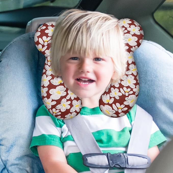 Baby Travel Pillow, Upgrade U-Shape Infant Pillow for Car Seat Pushchair and Stroller, Soft Comfortable Sleep Cushion for Kids Newborn and Toddler -Flower Red