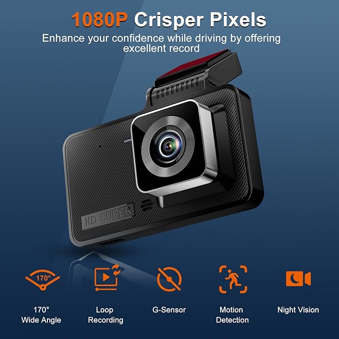 1080p HD Dash Cam, 4-inch Car Dash Cam with Super Night Vision, 170° Wide Angle, Loop Video Motion Detection